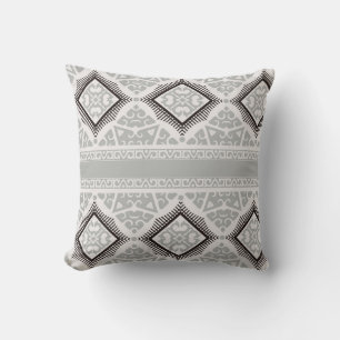 Tribal Art Pillow in Grey and Black