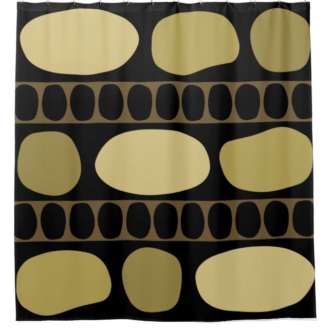 Tribal Art Rock Pattern Black Beige Shower Curtain (Front)