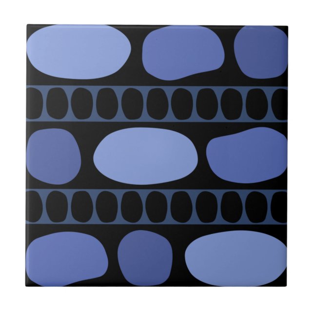 Tribal Art Rock Pattern Black Blue Tile (Front)