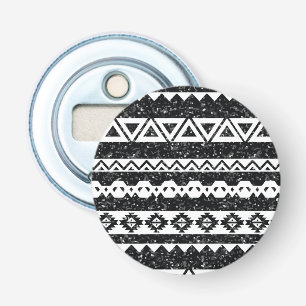 Tribal Aztec Black Glitter White Geometric Shapes Bottle Opener