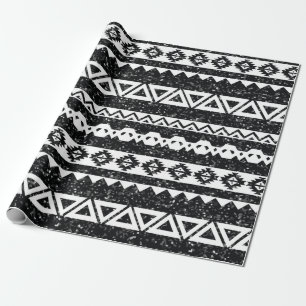 Tribal Aztec Black Glitter White Geometric Shapes Wrapping Paper