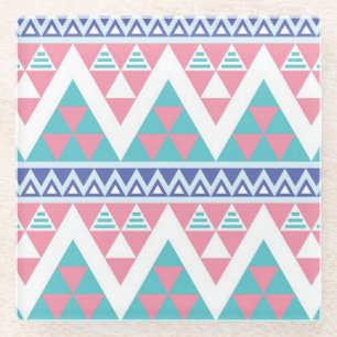 Tribal aztec colourful pattern glass coaster