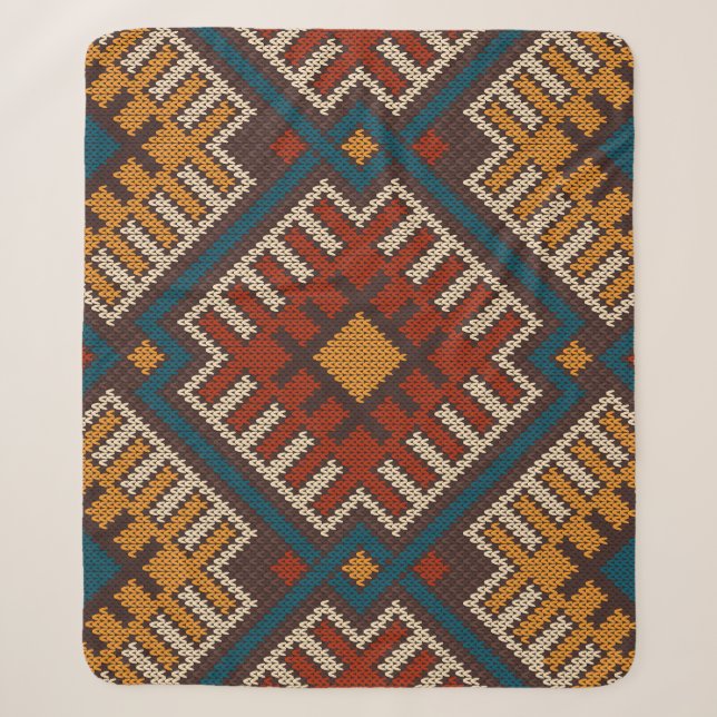 Tribal Aztec, knitted wool pattern. Sherpa Blanket (Front)