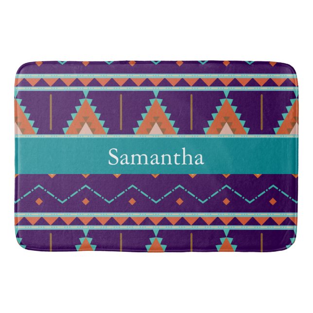 Tribal Aztec Native Patterned Custom Monogram Bath Mat (Front)