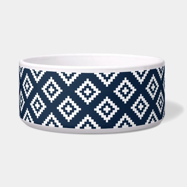 Tribal, Aztec, Navy Blue and White Dog (Front)