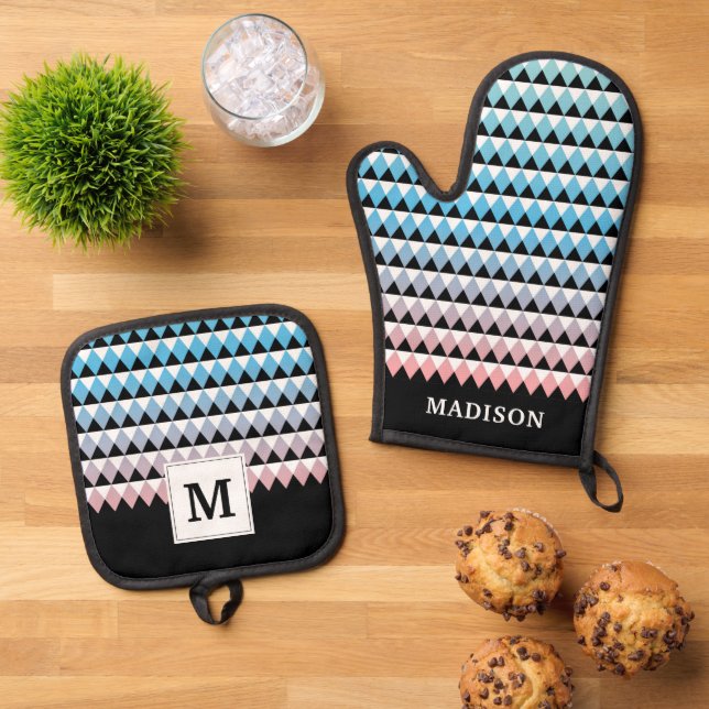 Tribal Aztec Ombre Pattern Oven Mitt & Pot Holder Set (Top Down)