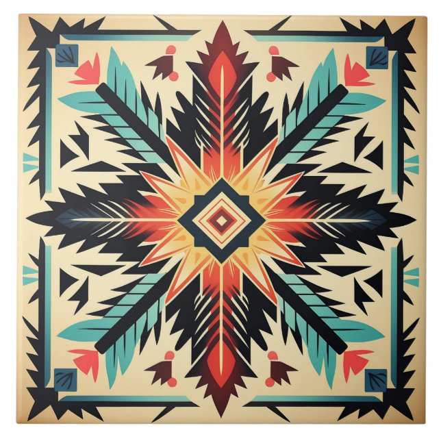 Tribal Aztec pattern geometric abstract colourful Tile (Front)