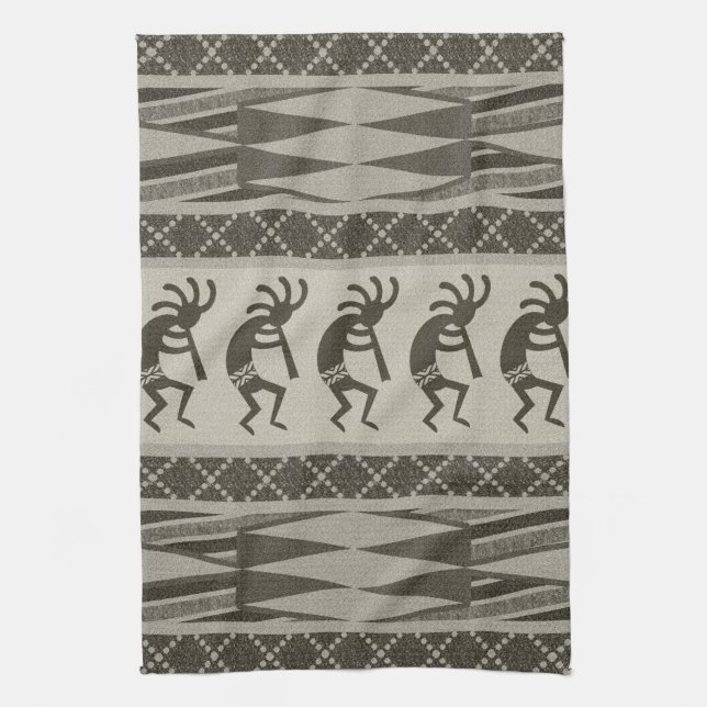 Tribal Aztec Pattern Kokopelli Southwest Tea Towel (Vertical)