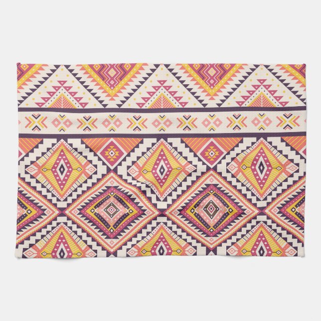 Tribal Aztec Striped Seamless Background Tea Towel (Horizontal)