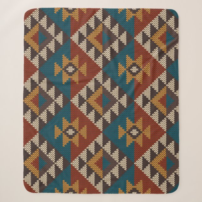 Tribal Aztec Wool Knitted Texture. Sherpa Blanket (Front)