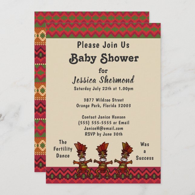 Tribal Baby Shower Abstract Fertility Dance  Invitation (Front/Back)