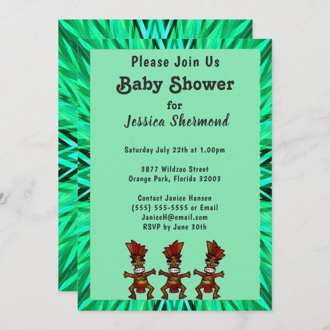 Tribal Baby Shower Emerald Green Abstract Invitation (Front/Back)