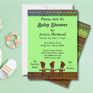 Tribal Baby Shower Green Abstract Fertility Dance Invitation