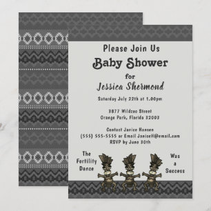 Tribal Baby Shower Grey Abstract Fertility Dance Invitation