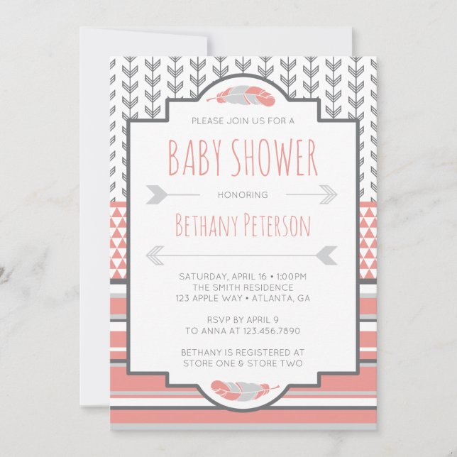 Tribal Baby Shower Invitation, Aztec, Arrows, BOHO Invitation (Front)