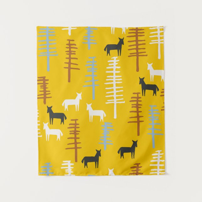 Tribal background with horses and trees,creative f tapestry (Front)