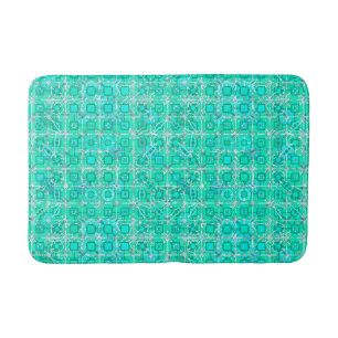 Tribal Batik - aqua and turquoise with white Bath Mat