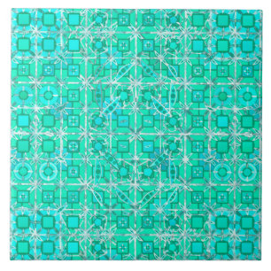 Tribal Batik - aqua and turquoise with white Tile