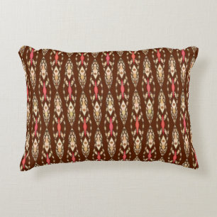 Tribal Batik - Brown, Tan and Coral Decorative Cushion