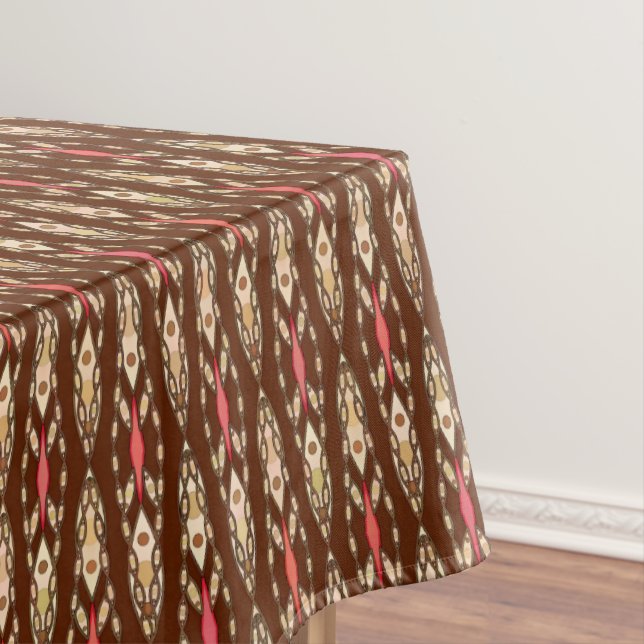 Tribal Batik - Brown, Tan and Coral Tablecloth (In Situ)