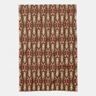 Tribal Batik - Brown, Tan and Coral Tea Towel