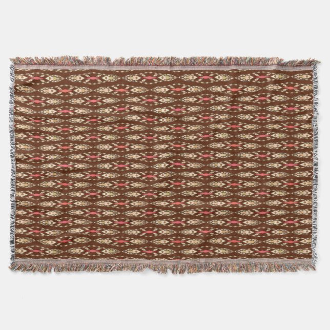 Tribal Batik - Brown, Tan and Coral Throw Blanket (Front)