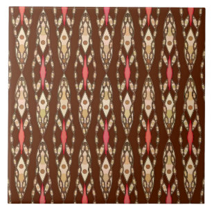 Tribal Batik - Brown, Tan and Coral Tile