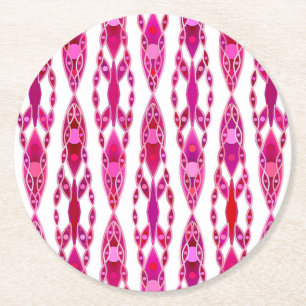 Tribal Batik - Burqundy and Fuchsia Pink Round Paper Coaster
