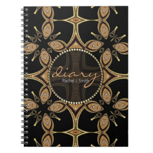 Tribal Batik Butterfly Black Gold Diary Notebook