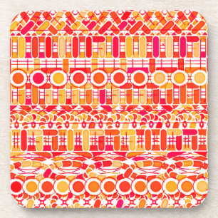 Tribal Batik - coral orange and coral pink Coaster