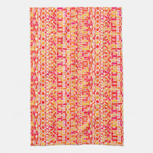 Tribal Batik - coral orange and coral pink Tea Towel
