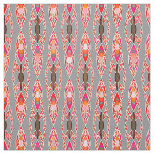 Tribal Batik - Coral Pink and Silver Grey Fabric