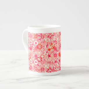 Tribal Batik - coral pink, coral orange and cream Bone China Mug