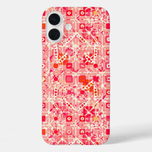 Tribal Batik - coral pink, coral orange and cream iPhone 16 Plus Case
