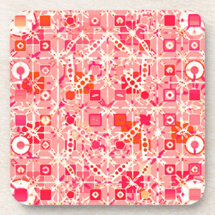 Tribal Batik - coral pink, coral orange and cream Coaster
