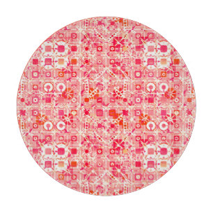 Tribal Batik - coral pink, coral orange and cream Cutting Board