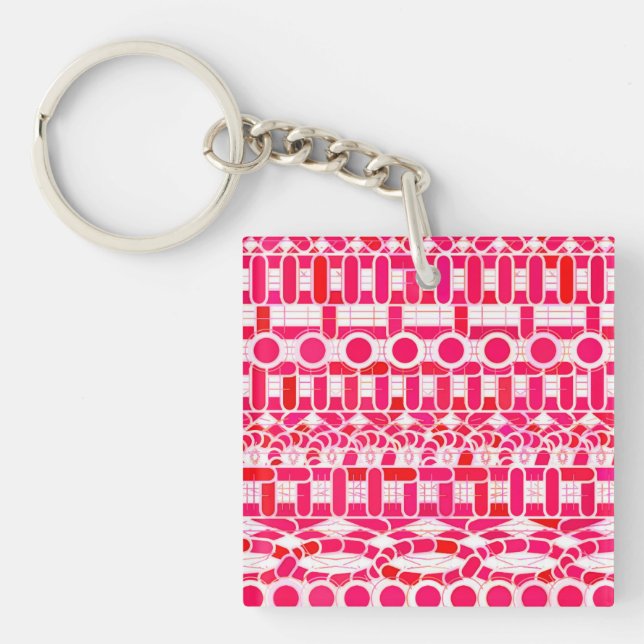 Tribal Batik - Deep red, maroon and white Key Ring (Front)