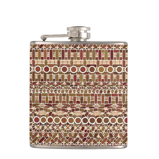 Tribal Batik - earth tone neutrals Hip Flask (Front)