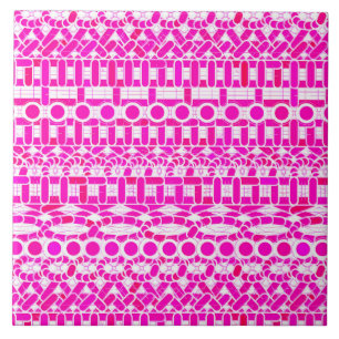 Tribal Batik - fuchsia, magenta, orchid and white Tile