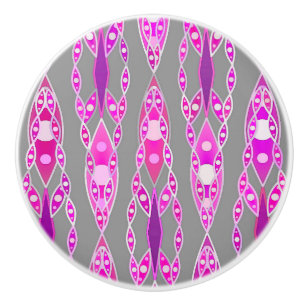 Tribal Batik - Fuchsia Pink, Violet and Grey Ceramic Knob