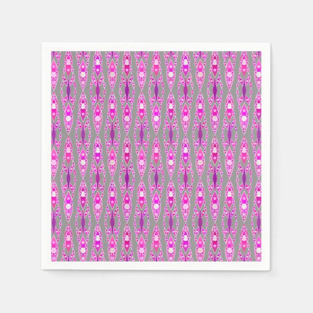 Tribal Batik - Fuchsia Pink, Violet and Grey Napkin (Front)
