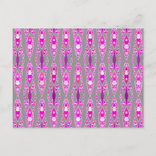 Tribal Batik - Fuchsia Pink, Violet and Grey Postcard