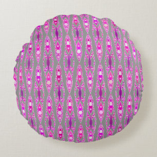 Tribal Batik - Fuchsia Pink, Violet and Grey Round Cushion