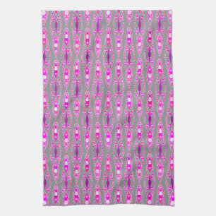 Tribal Batik - Fuchsia Pink, Violet and Grey Tea Towel