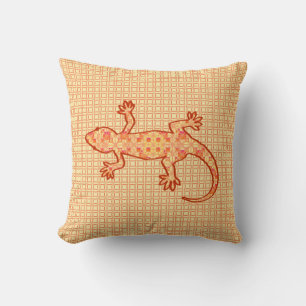 Tribal batik Gecko - coral and light orange Cushion