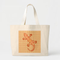 Tribal batik Gecko - coral and light orange