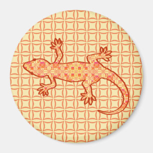 Tribal batik Gecko - coral and light orange Magnet