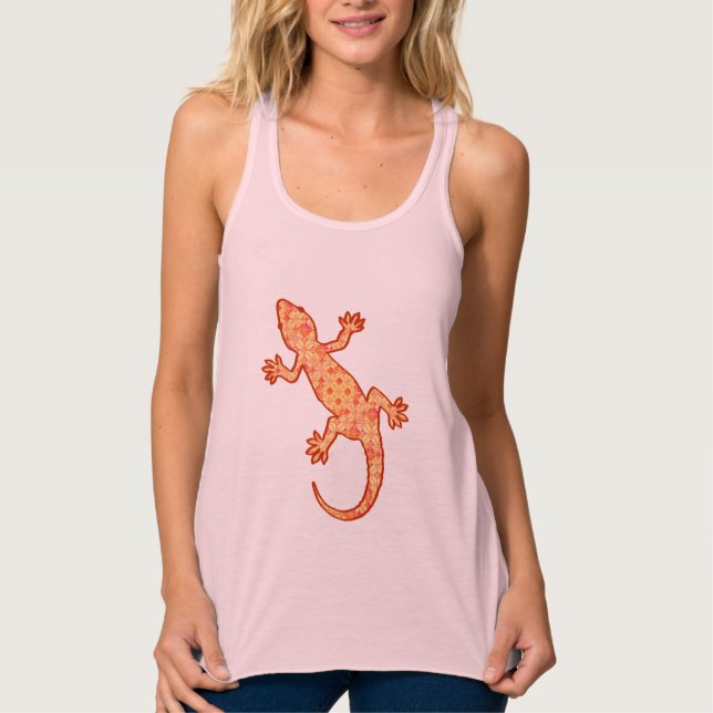 Tribal batik Gecko - coral and light orange Singlet (Front)
