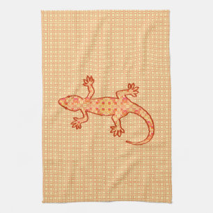 Tribal batik Gecko - coral and light orange Tea Towel