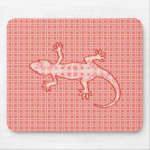 Tribal batik Gecko - coral pink and cream Mouse Pad